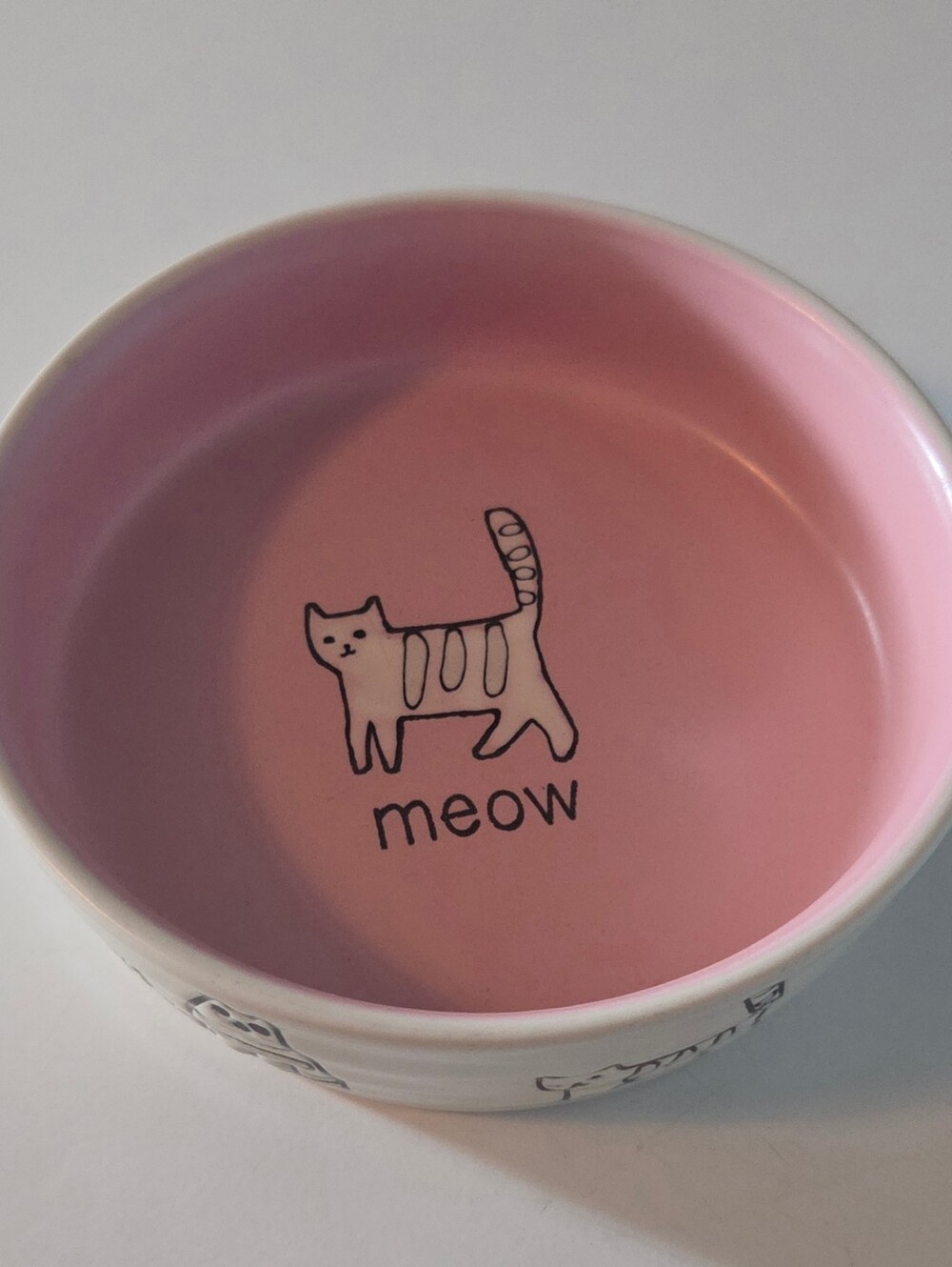 Pink Cat Meow Ceramic Cat Bowl - Pet Feeding Dish